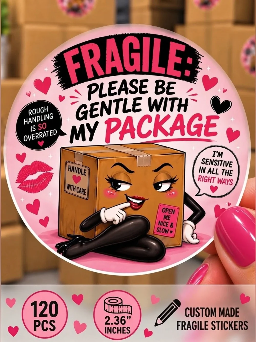 120PC Large Fragile Stickers - 'Please Be Gentle With My Package' Custom Made